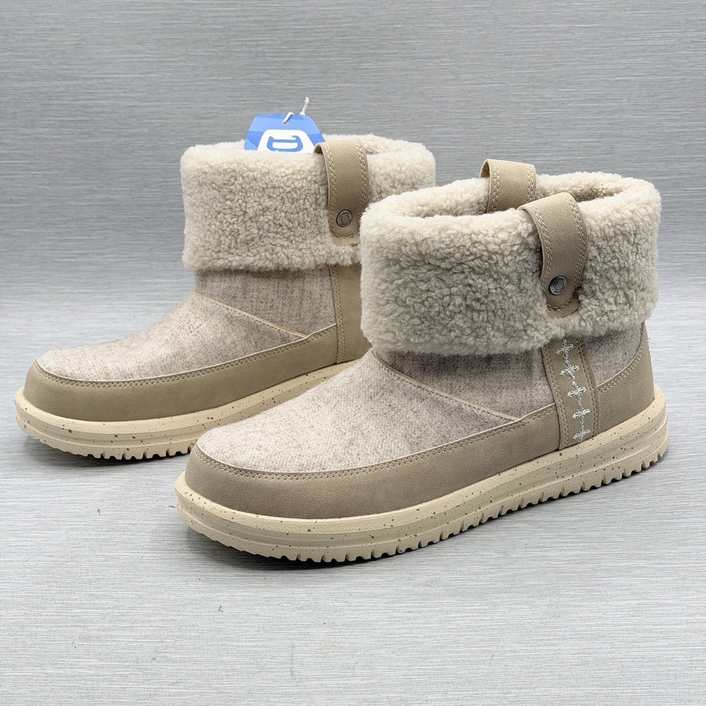 Hey Dude Camden Fold Cozy Women's 9 Boots Tan Lightweight Faux Fur Lined NWT